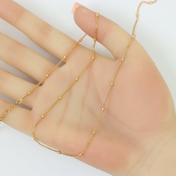 "Delicate Rose Gold Plated Chain Necklace with Bead Accents,  XPNL0155 - Picture 3 of 12